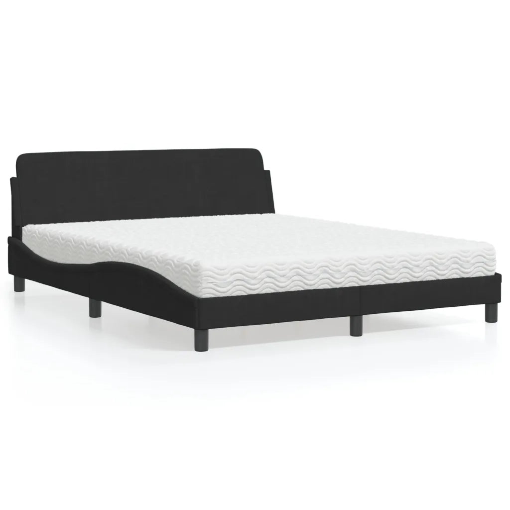 Letto con Materasso Dover Nero 160x200 cm in Velluto