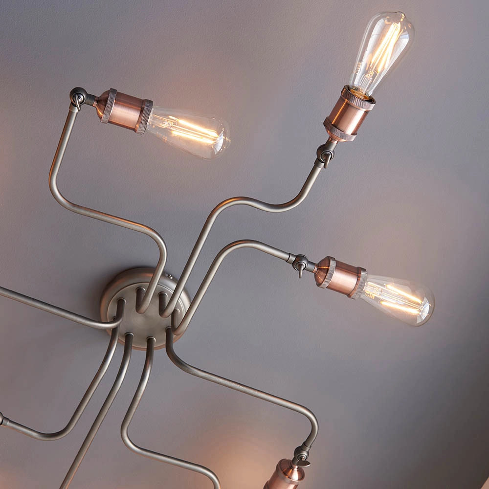 Plafoniera industriale rame anticato 8 luci E27 Endon