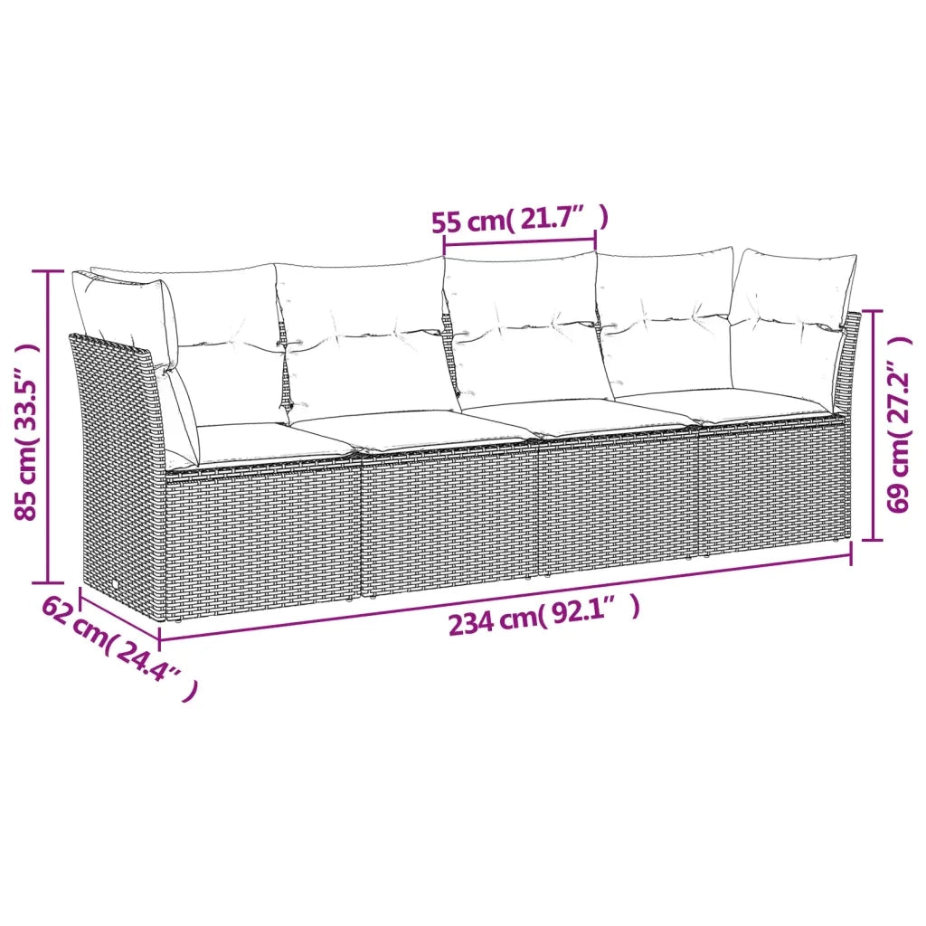 Set Divani da Giardino 4 pz | Set Salotto da Giardino con Cuscini in Polyrattan Grigio