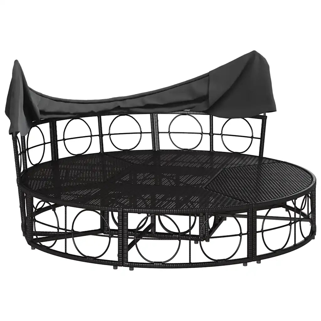 Lettino Prendisole Esterno Tetto e Cuscini Nero in Polyrattan 4108234