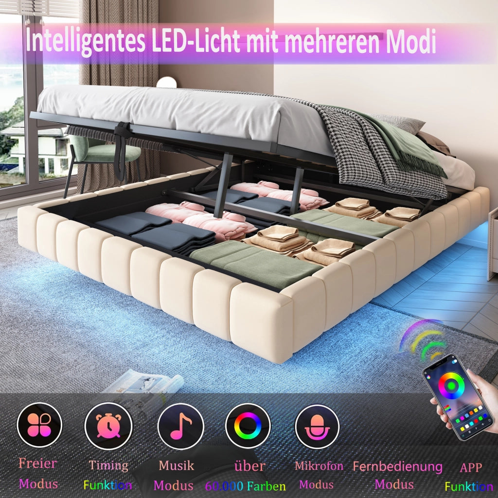 letto imbottito lino beige 180 x 200 cm