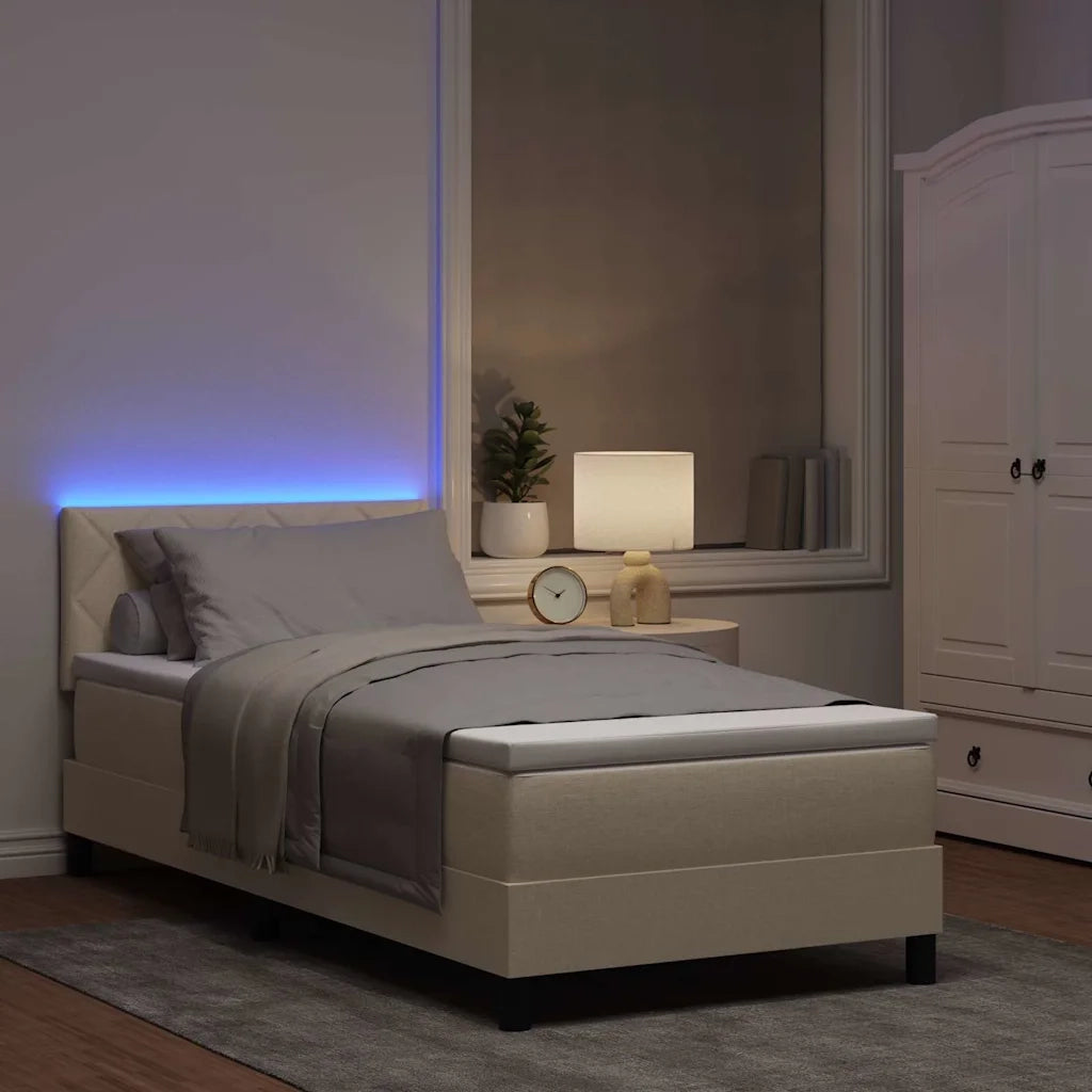Letto a molle con materasso con led Crema 100 x 200 cm Tessuto 3342266