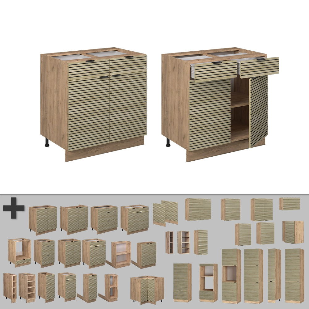Mobiletto base per cucina Fame-Line Pannello in quercia/Rovere dorato 80 cm, PL Marmo Vicco