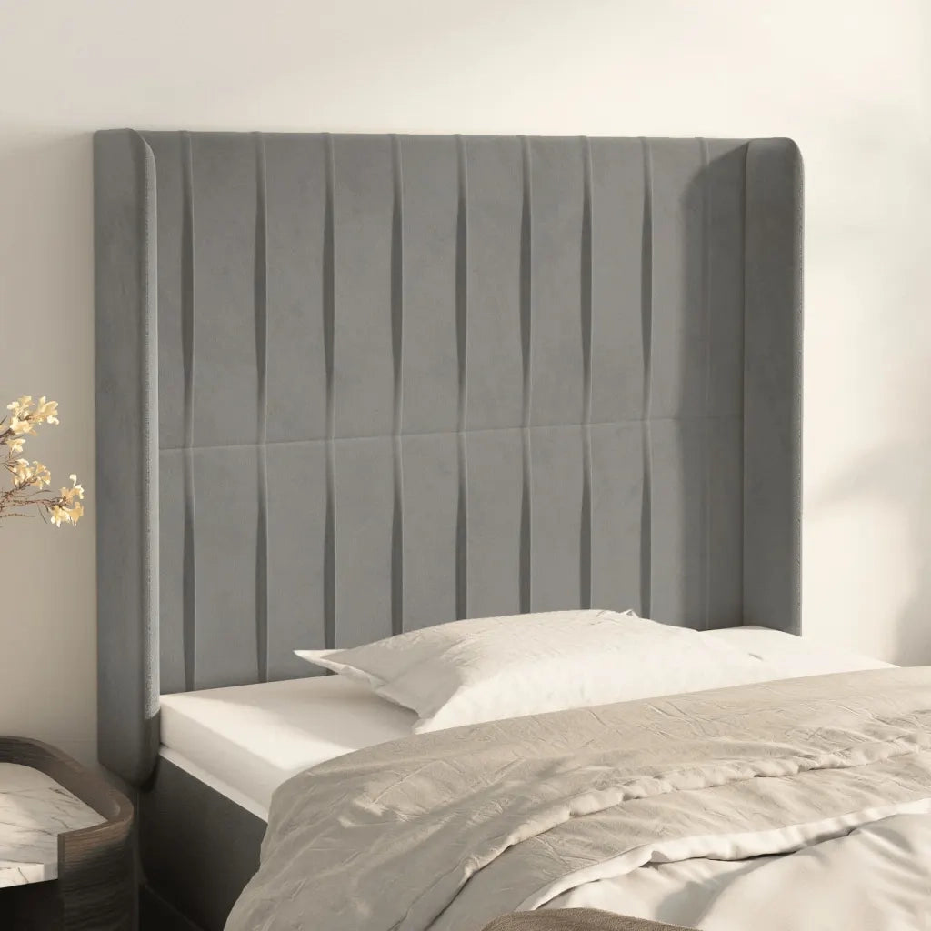 Testiera ad Orecchio-Testata con Orecchie Grigio Chiaro 93x16x118/128 cm in Velluto 211721