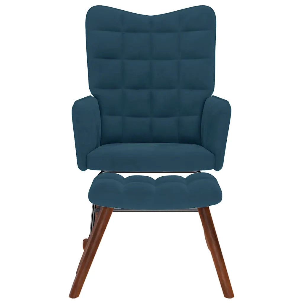 Poltrona a Dondolo con Poggiapiedi Blu in Velluto 4016853