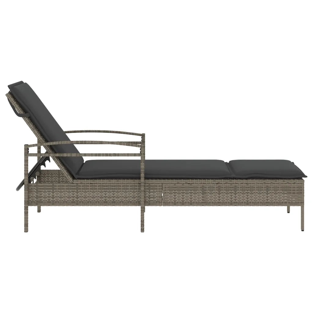 Lettino Prendisole con Cuscino Grigio 63x200x81 cm Polyrattan 368301