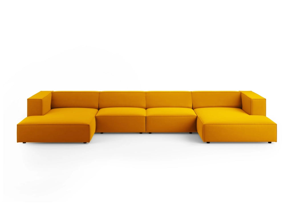 Cosmopolitan Design - Divano panoramico "Arendal" 6 posti in velluto giallo 