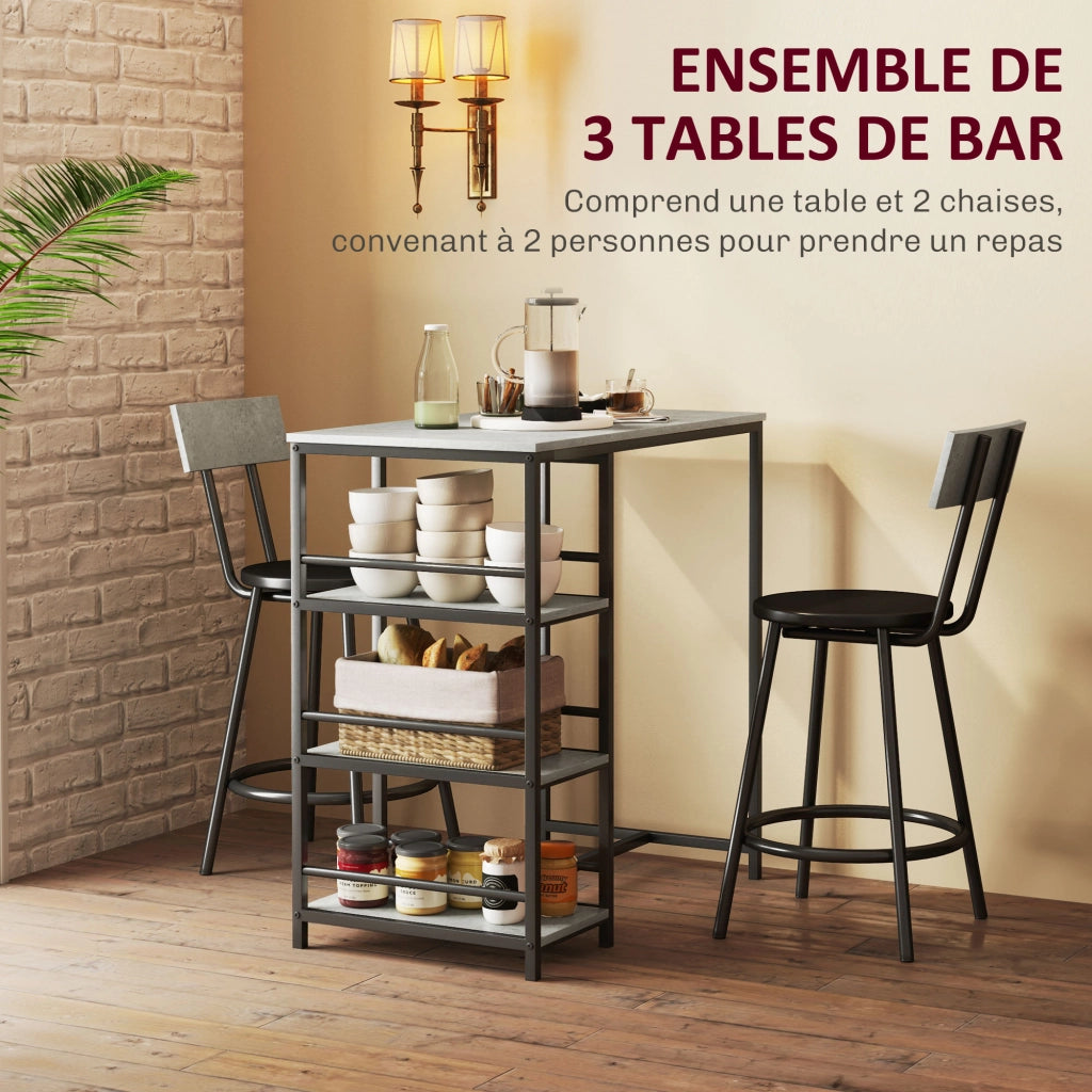 Tavolo da bar con sgabelli e scaffali ¨C zephmum ¨C grigio e nero