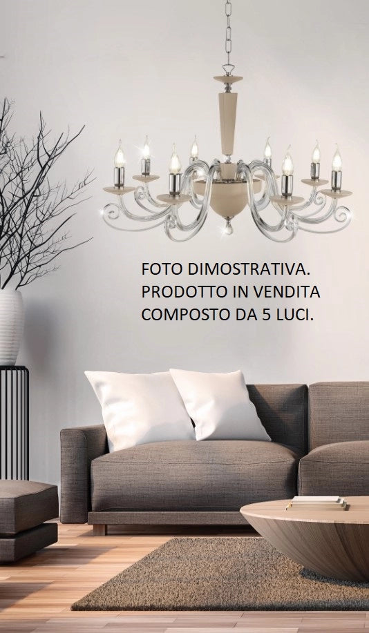 LAMPADARIO CHERUBINI 5 LUCI TORTORA E CROMO ATTACCO E14 D.82CM