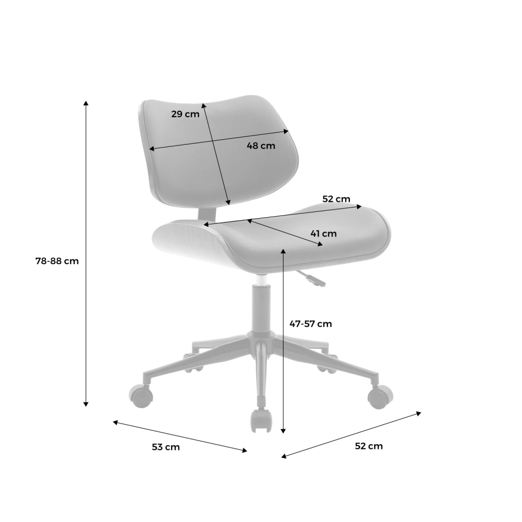 Sedia da ufficio con rotelle, effetto legno curvato e similpelle,