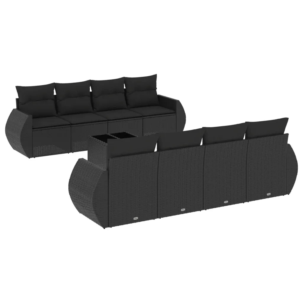 Set Divani da Giardino 9 pz con Cuscini Nero in Polyrattan 3253482