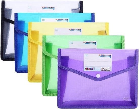 Documenti trasparenti - 5 pezzi - A5 - Materiale PP - 5 colori