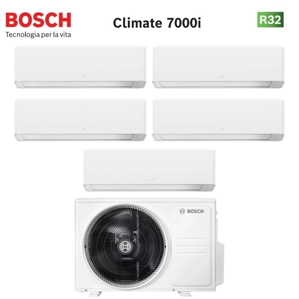 Condizionatore Penta Split Bosch CLIMATE 7000i WHITE 9+9+9+9+12 con 5000M 105/4 E R-32 Wi-Fi Integrato