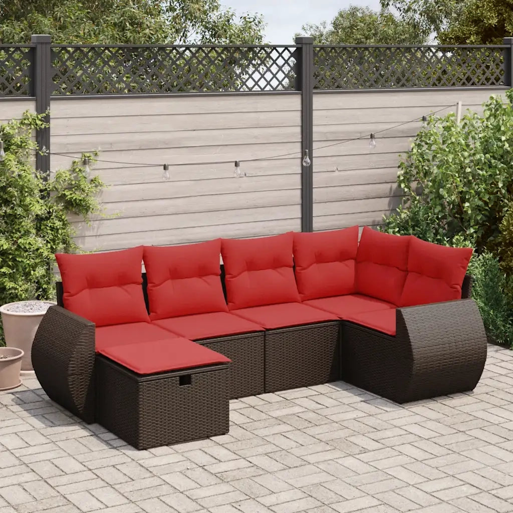 Set Divano da Giardino 6 pz con Cuscini Marrone in Polyrattan 3325590