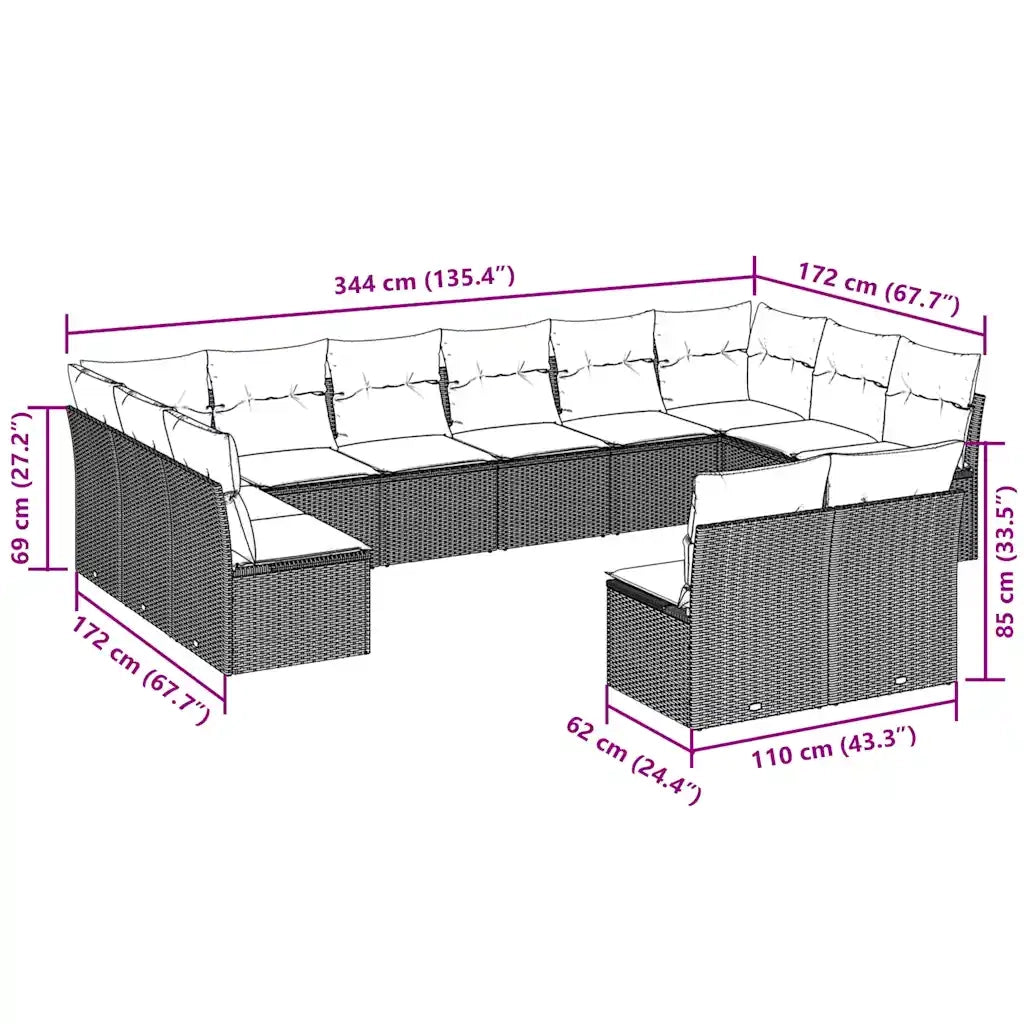 Set Divano Giardino 12 pz con Cuscini Grigio Chiaro Polyrattan 3250211
