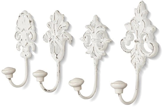 Set di chiodi a muro - 4 pezzi - bianco/grigio - ferro - 14 cm