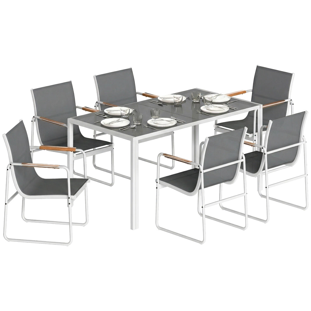 Set Tavolo da Pranzo e Sedie Giardino ¨C Xylo ¨C 6 Sedie Grigio Piano Vetro Temperato Bianco