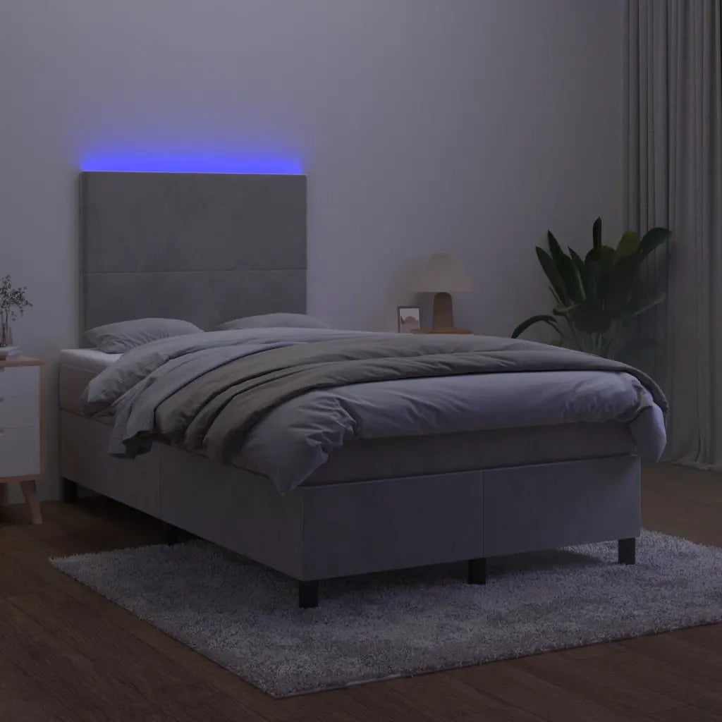 Letto a Molle Materasso e LED Grigio Chiaro 120x190 cm Velluto 3270299