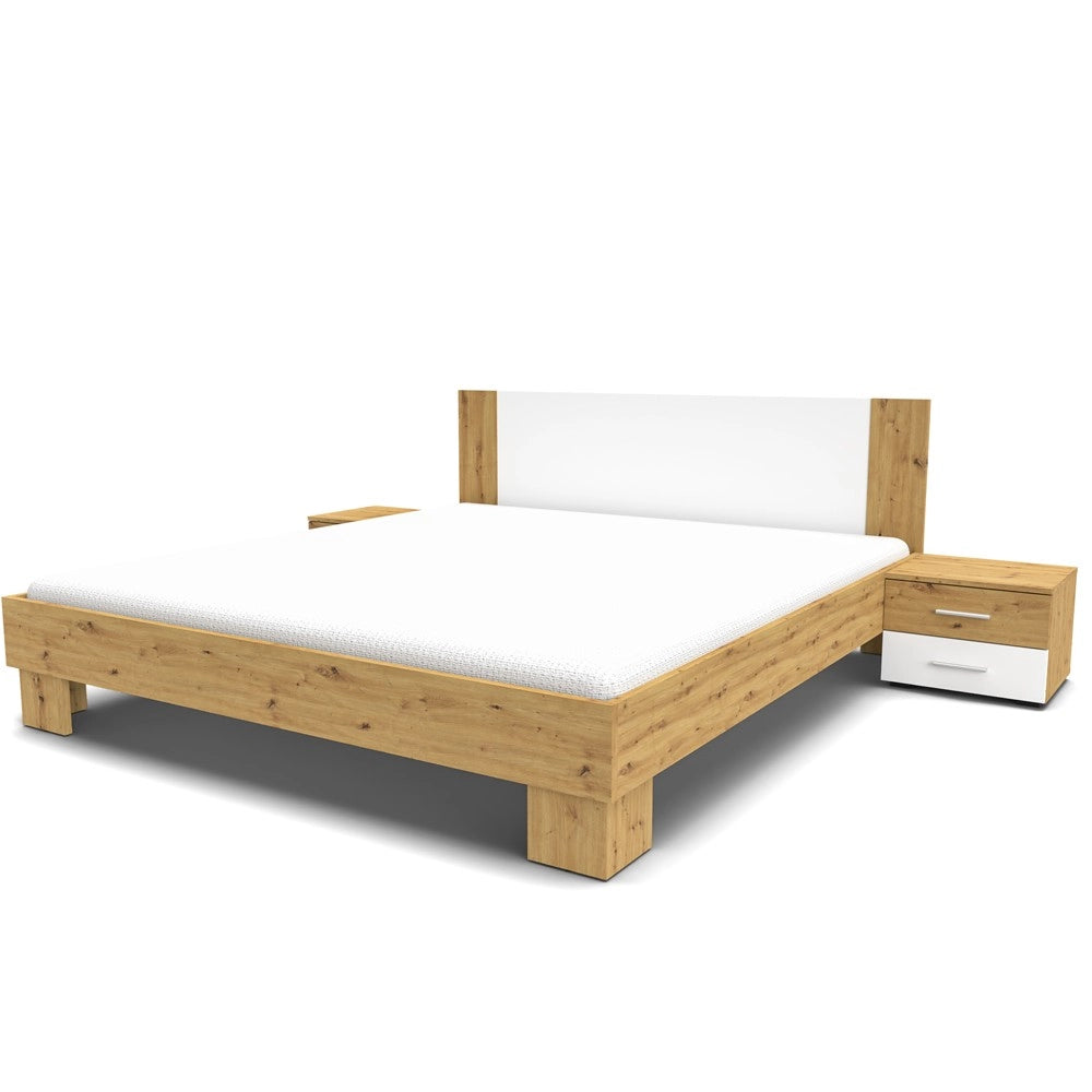 Letto matrimoniale Meria 180x200 con comodini integrati bianco e rovere