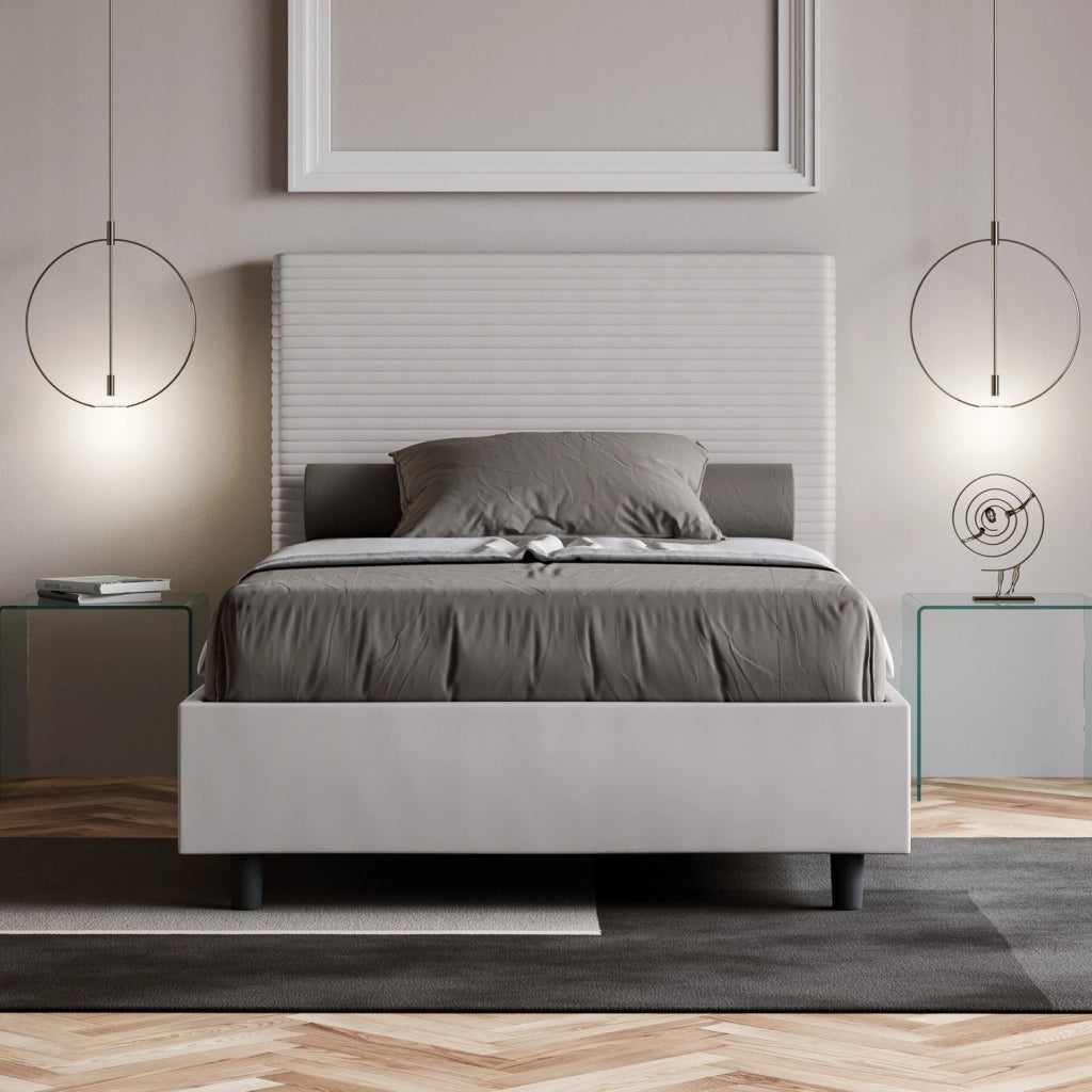 BS COM Letto una piazza e mezza contenitore imbottito 110x200 similpelle bianco