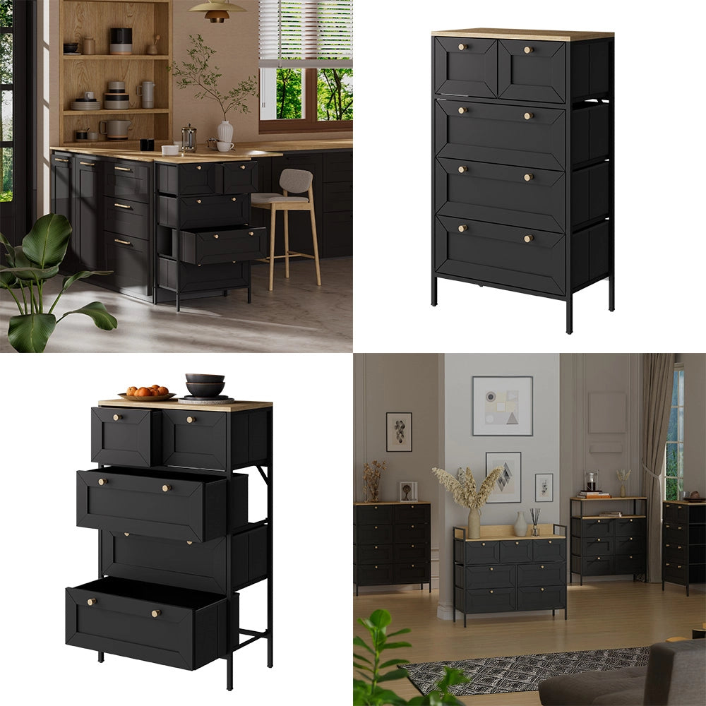 Vicco Cassettiera Nero 56 x 95 cm con 5 cassetti