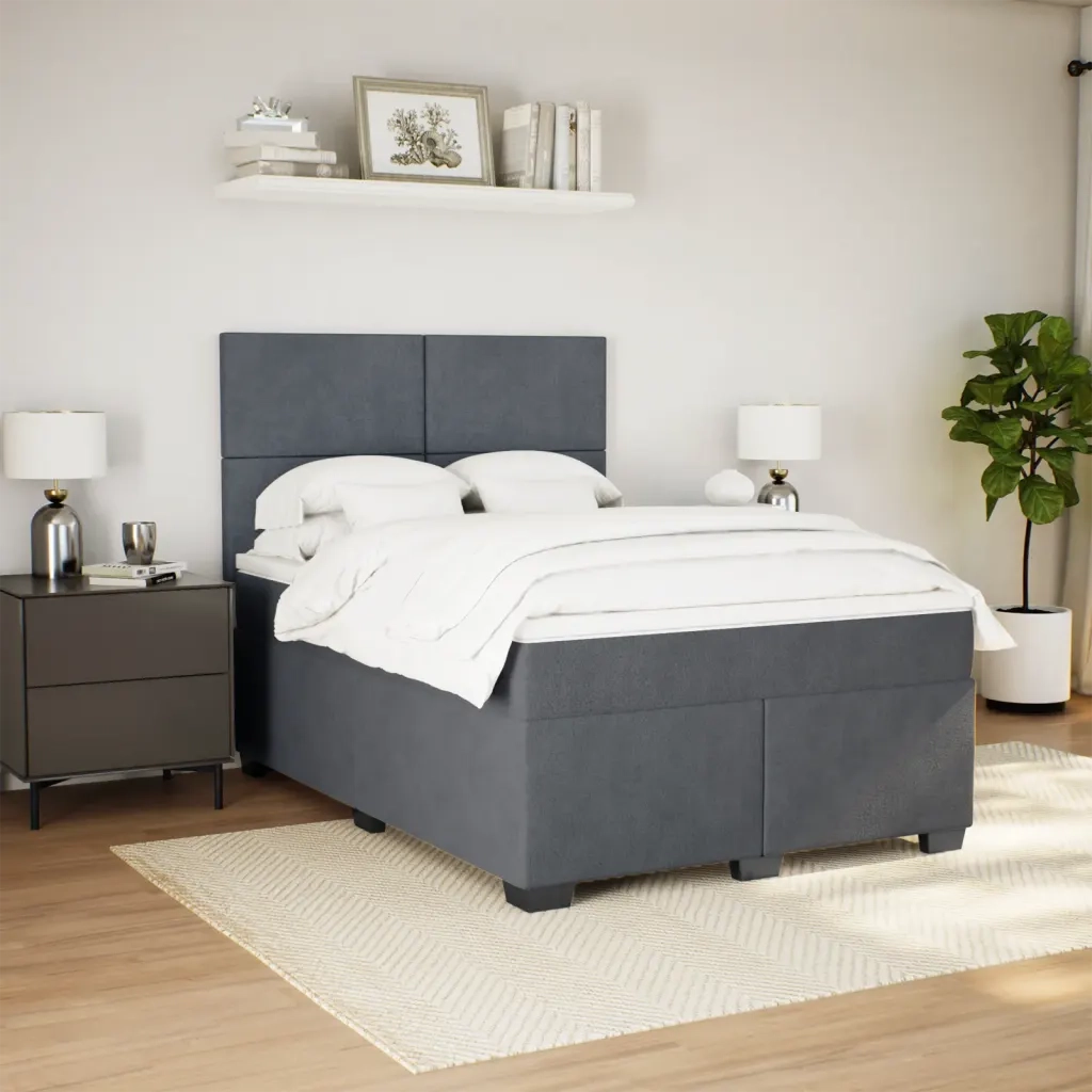 Giroletto a Molle con Materasso Grigio Scuro 140x200 cm Velluto