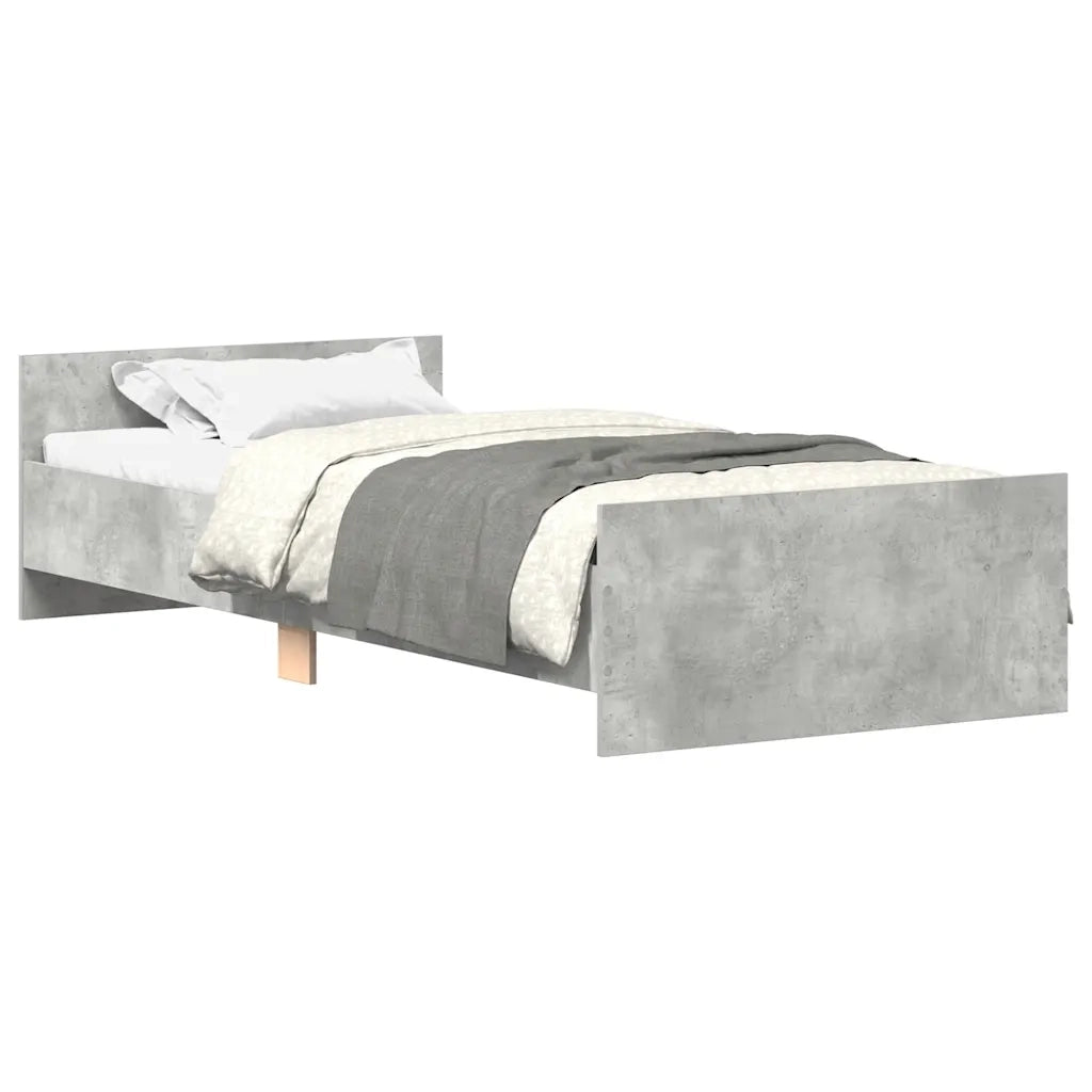Letto singolo | Letto per adulti | Giroletto Grigio Cemento 100x200 cm in Legno Multistrato