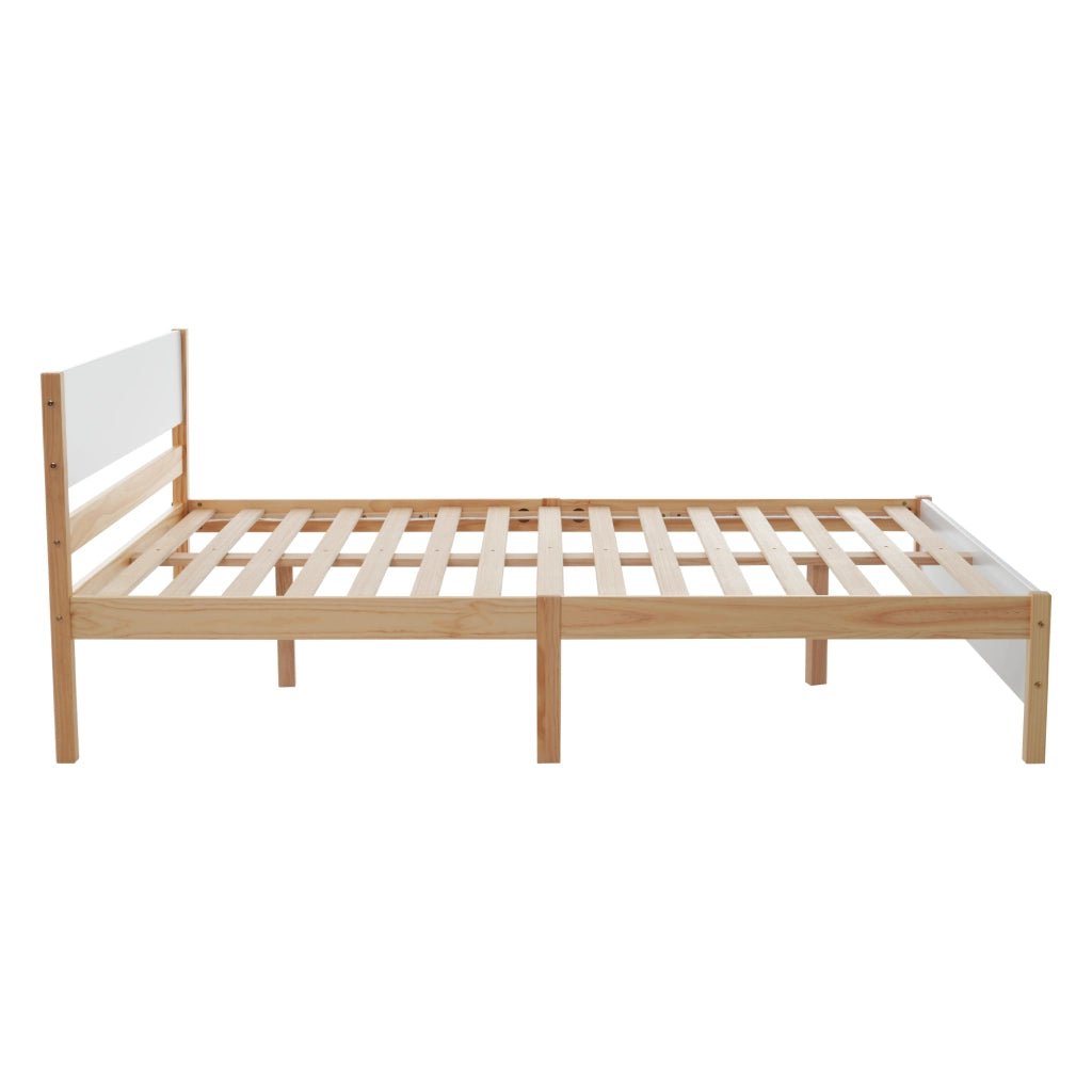 LETTO Matrimoniale 140x200 cm Bianco e Naturale in legno e MDF