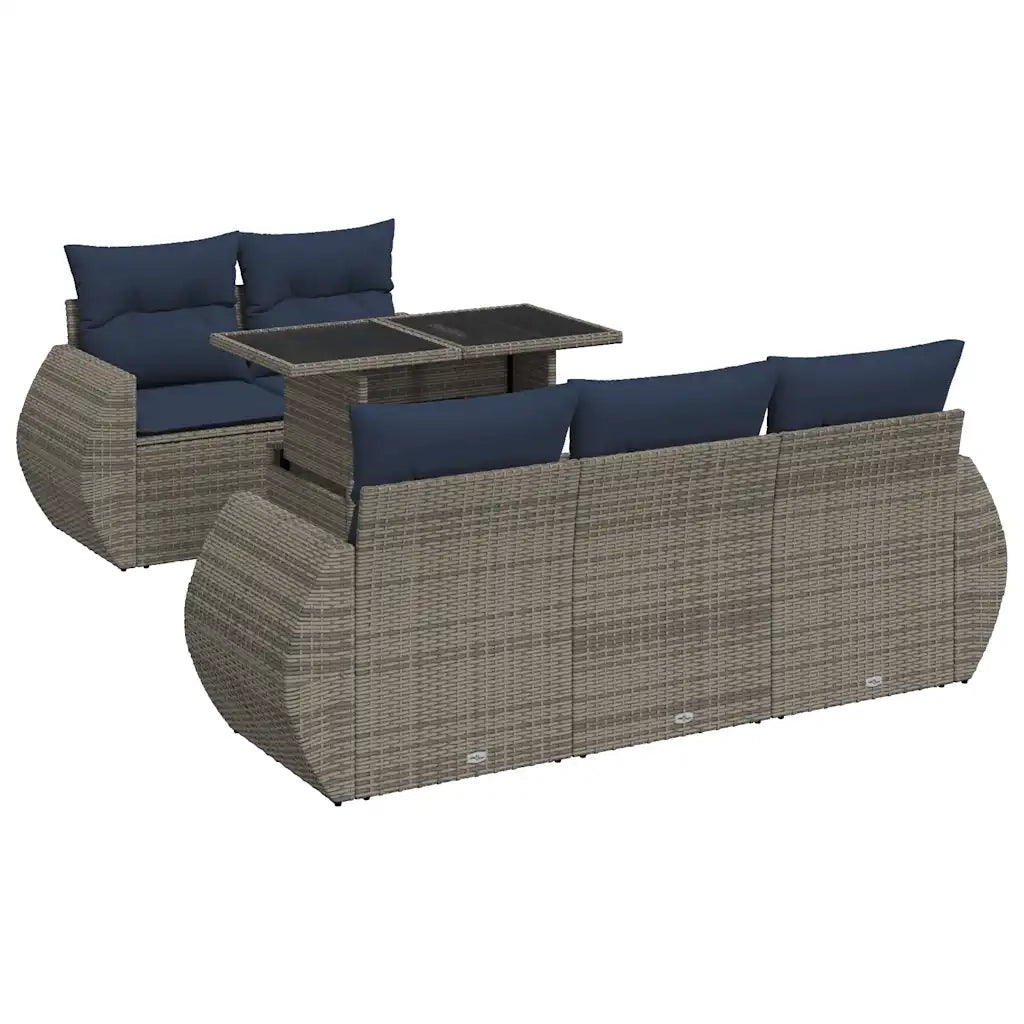 Set Divano da Giardino 6pz con Cuscini Grigio Polyrattan Acacia 3326572