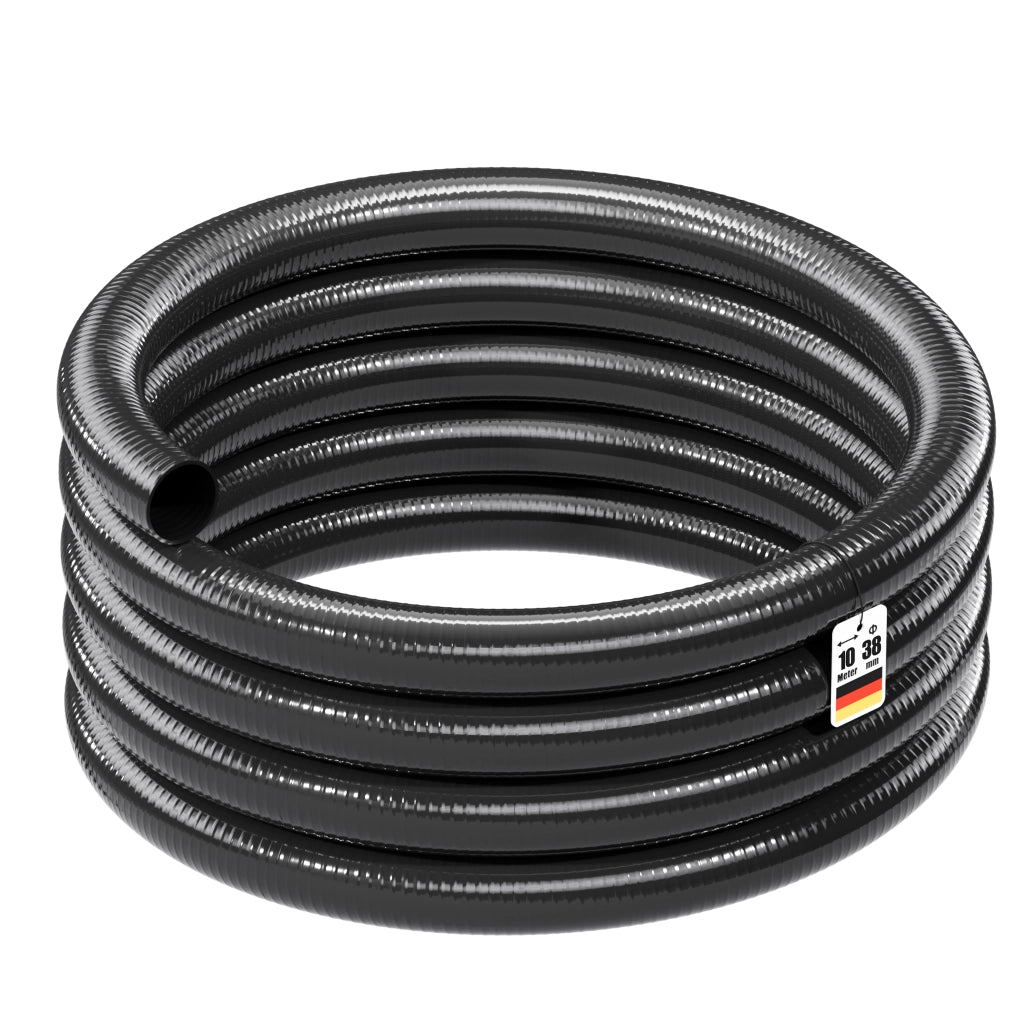 Tubo spiralato per aspirazione, nero, da 10m 38mm (1 1/2") per pompa da laghetto
