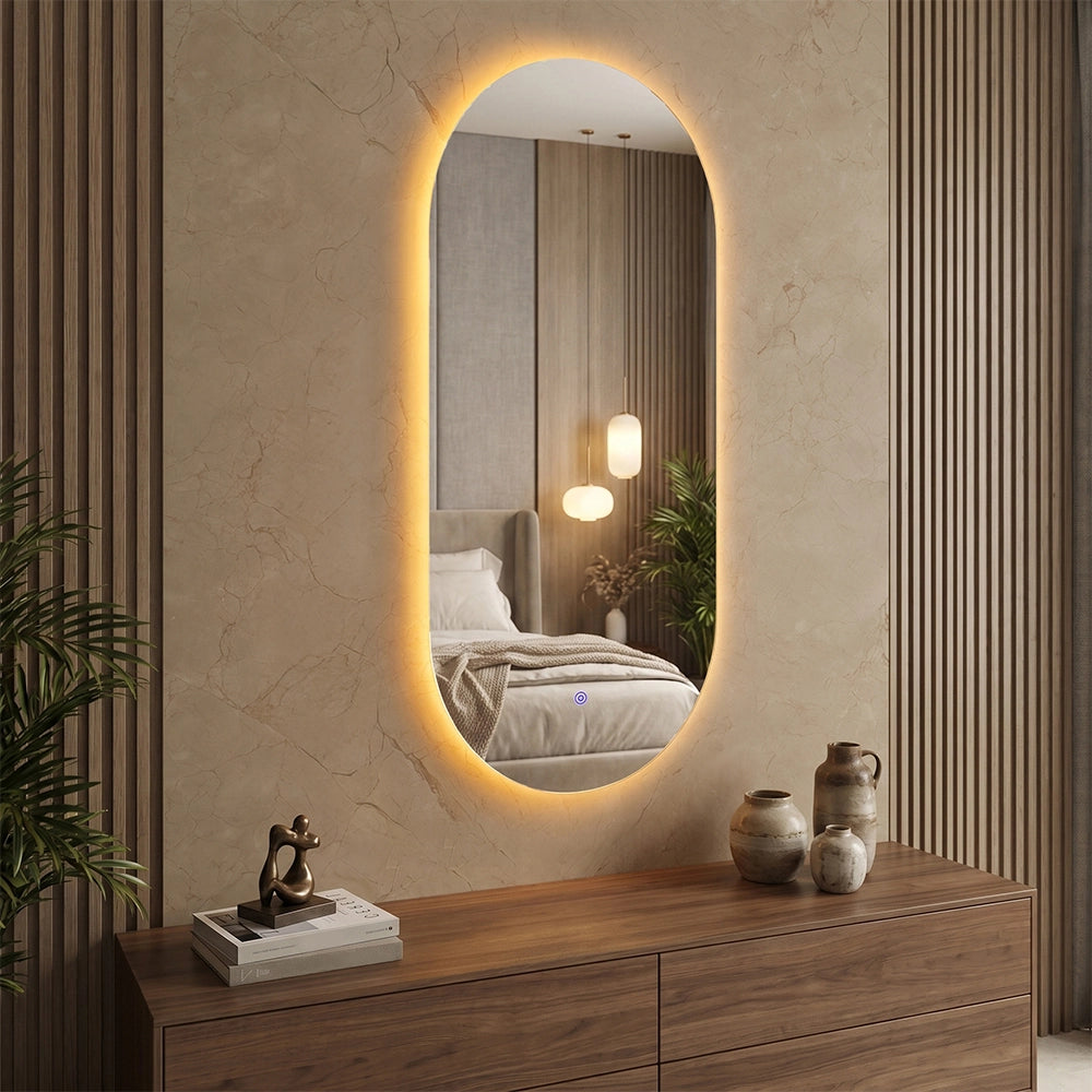 Specchio bagno Bianco 110 x 50 cm con illuminazione a LED Vicco