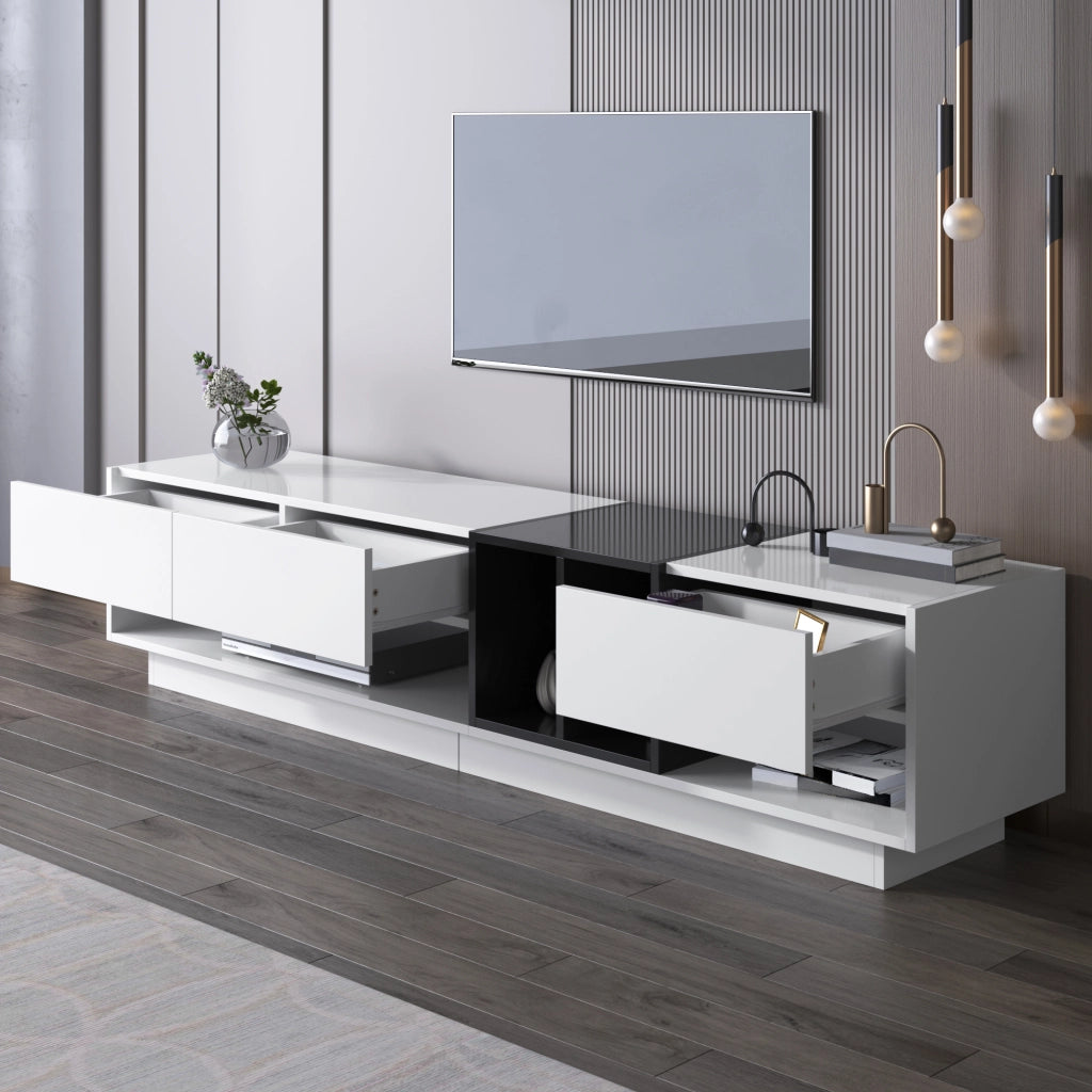TV-Schrank bianco lucido e nero; truciolato; lunghezza 190 cm