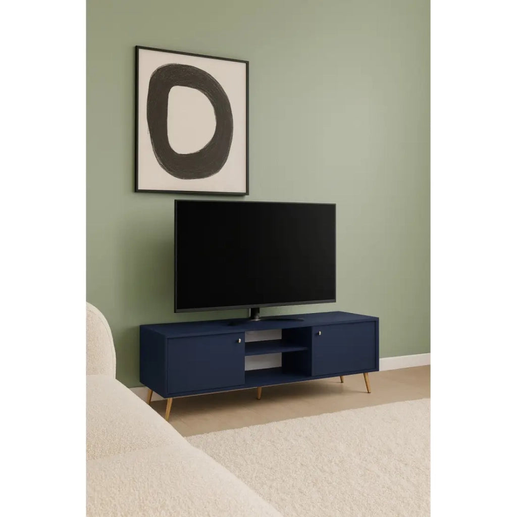 Mobile TV design AZURÉA – 2 porte & 2 nicchie – Blu profondo – 156x55x41 cm