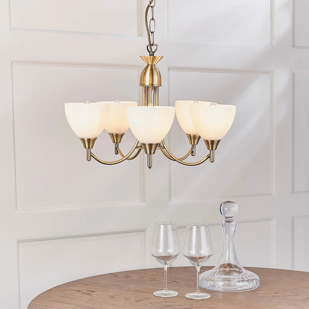 Lampadario classico ottone anticato 5 luci E14 Alton