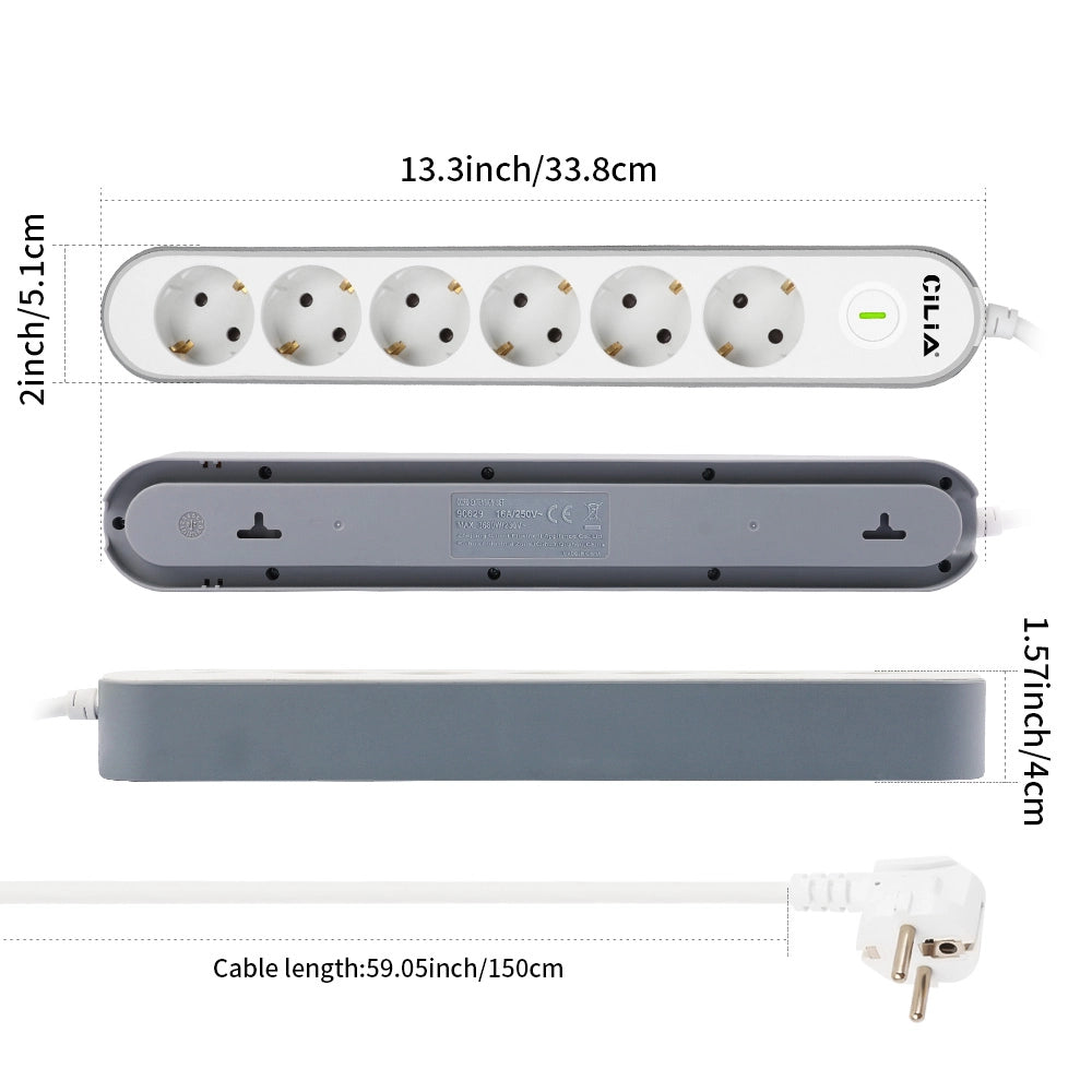 Ciabatta Elettrica 6 Prese ¨C Zephmum ¨C Bianco 1.5 m