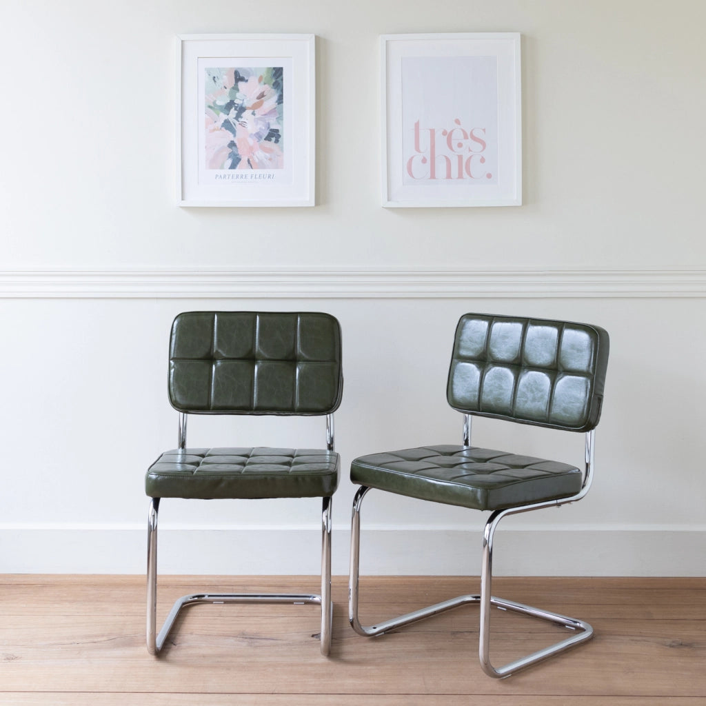 Set di 2 sedie cantilever in similpelle verde cachi MARIA