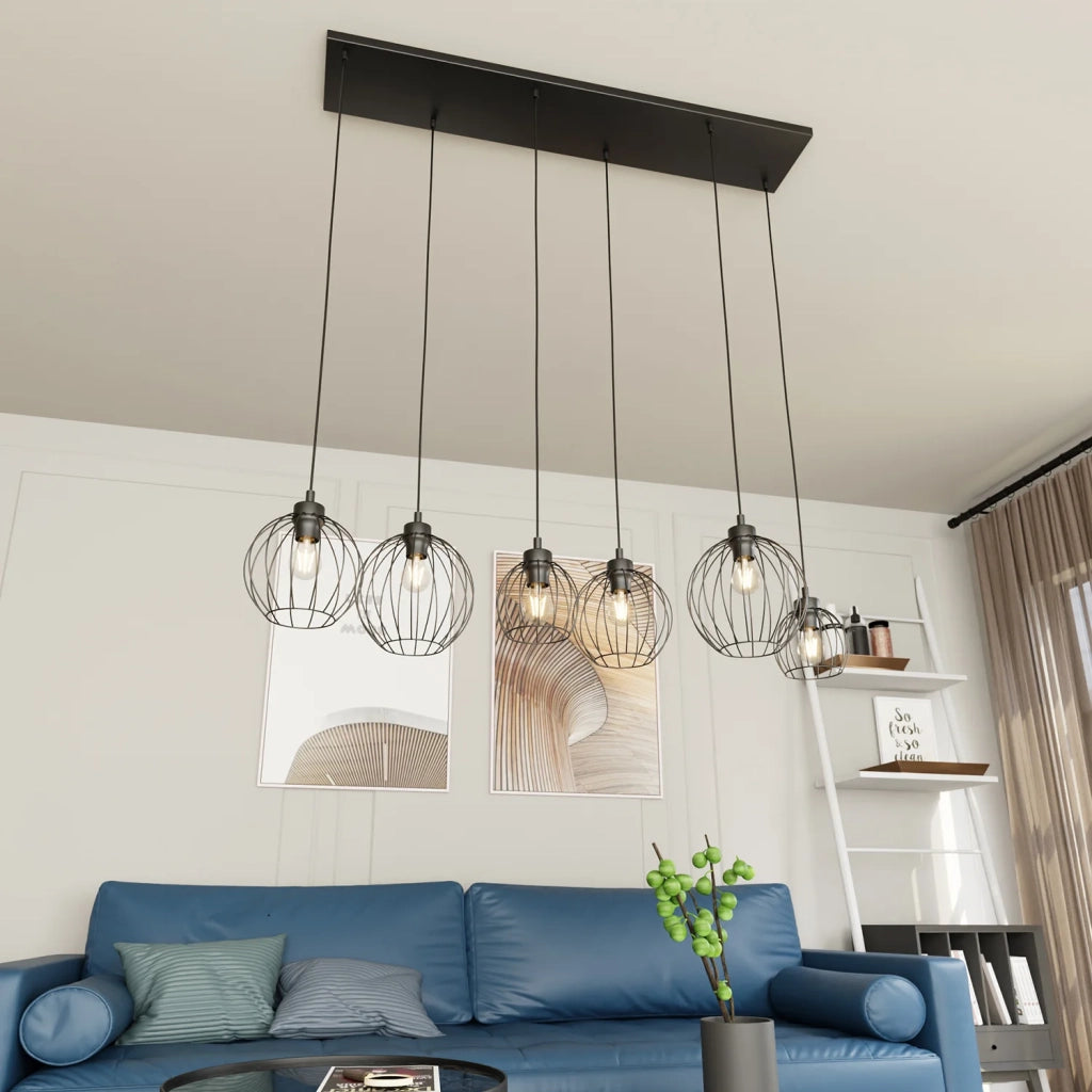 Sospensione Minimal Industrial Hathor 6 Luci Lineari Nera