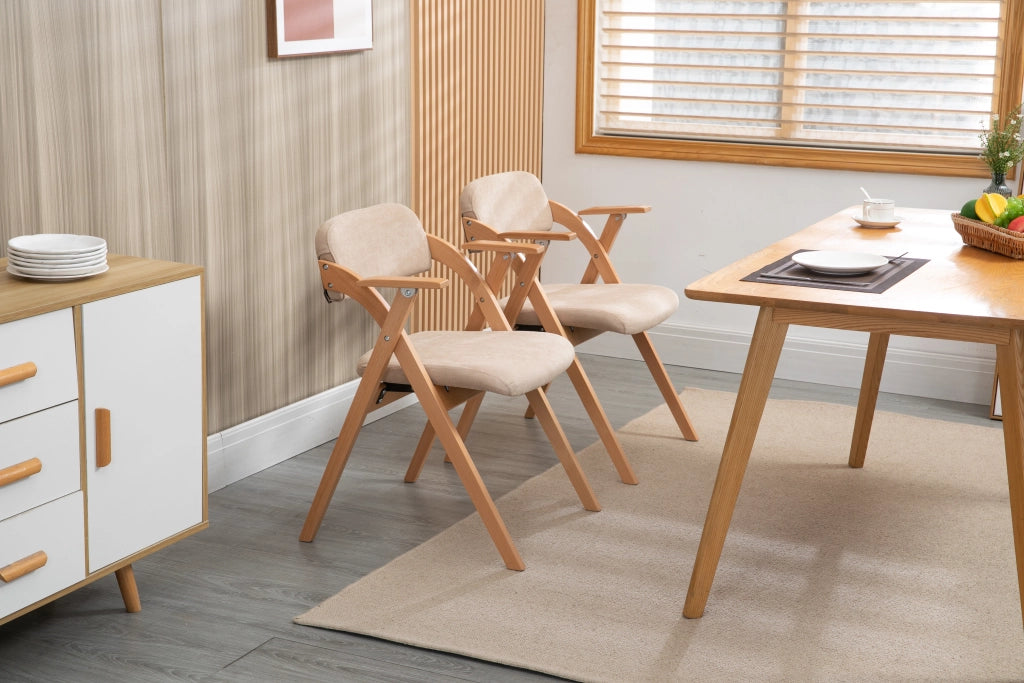 Sedie Pieghevoli con Braccioli e Seduta Imbottita, Set 2 Pezzi ¨C Xylo ¨C Legno, Beige