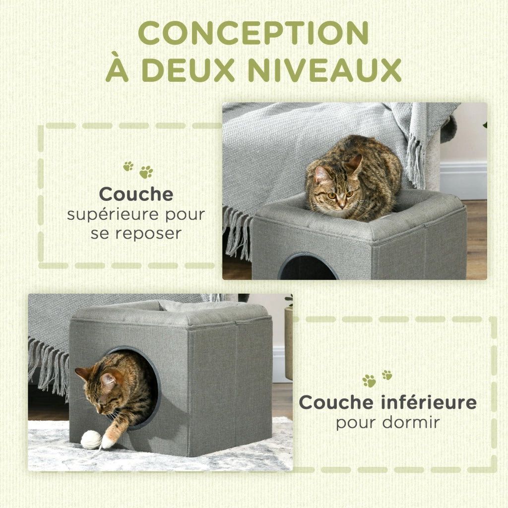 Casetta per gatto a 2 livelli con cuscino ¨C Minimal ¨C grigio 36.5x36.5x33 cm