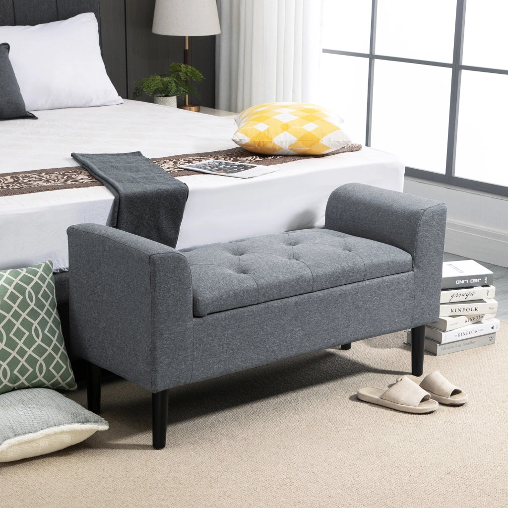 Panca contenitore imbottita ¨C Xylo ¨C lino grigio chiaro, legno di caucci¨´, 116x44x58 cm