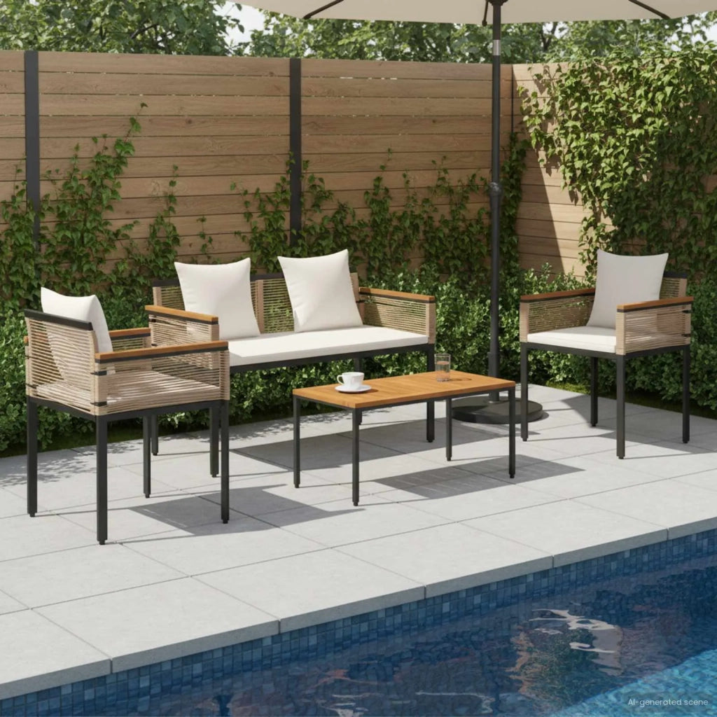 Set di Mobili da Esterno Beige e Bianco Crema polyrattan 42025228