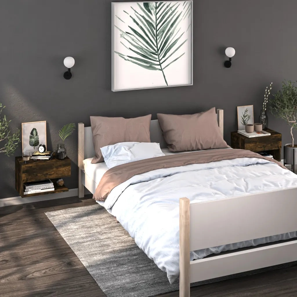 Comodino | Armadio da Notte | Mobiletto da notte a Muro Rovere Fumo