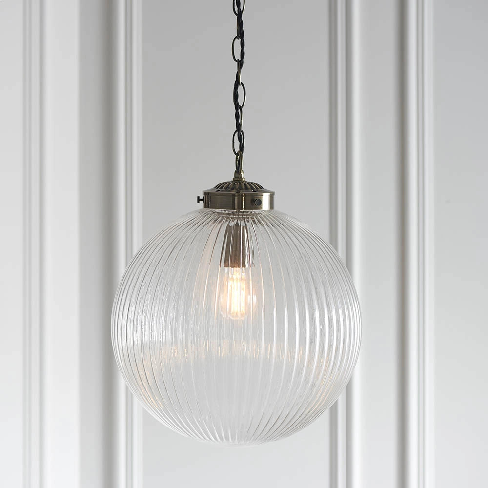 Lampada a sospensione retro ottone anticato vetro Ø35 E27