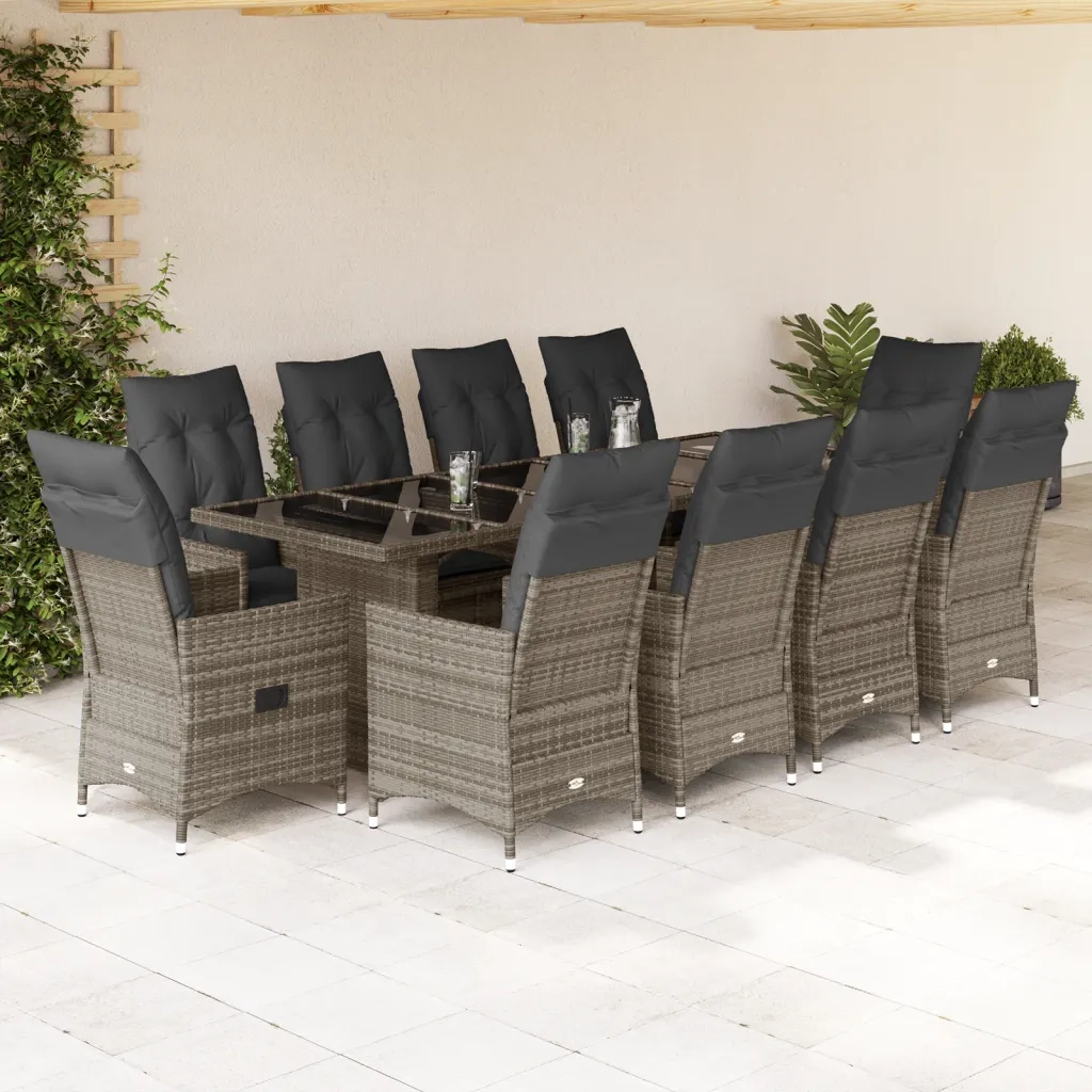 Set Bistrò da Giardino 11 pz con Cuscini in Polyrattan Grigio 3277241