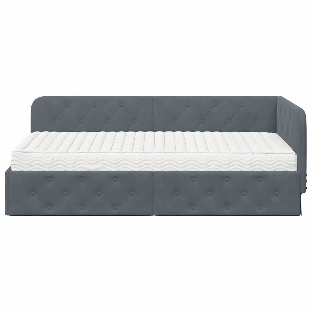 Cornice del letto ad angolo Grigio scuro 100 x 200 cm Velluto