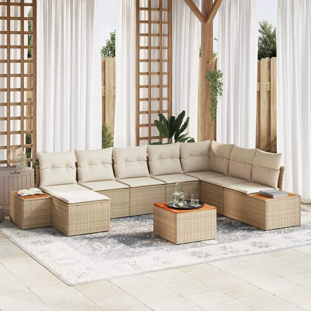 Set Divano da Giardino con cuscino 9 pcs Beige Poly Rattan