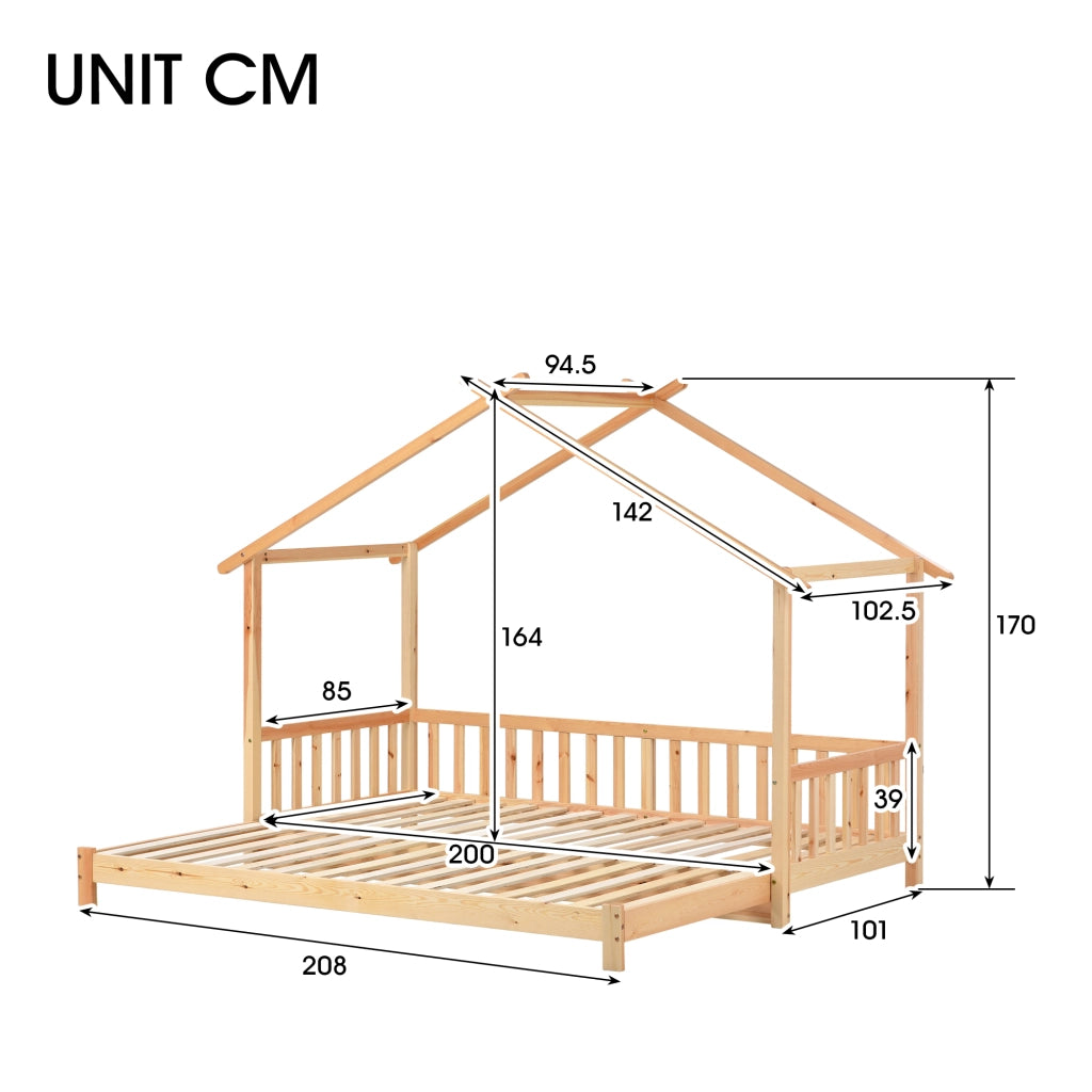 Letto a casa espandibile legno massello 200x180 cm