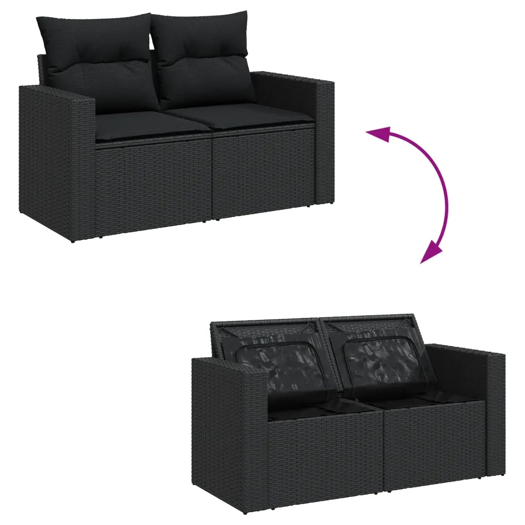 Set Divani da Giardino 11 pz con Cuscini in Polyrattan Nero