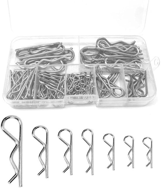Set di Clip R-Clip per Punte di Capelli in 7 Dimensioni, 304 pezzi in Acciaio Inossidabile 304 con Scatola di Conservazione per Auto, Tagliatrici, Motocicli, Macchine, Portaavio e Riparazione di Macchine da Cantiere