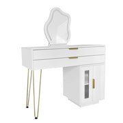 Toeletta con 2 cassetti; specchio LED - camera da letto - 100×40×78 cm - bianco